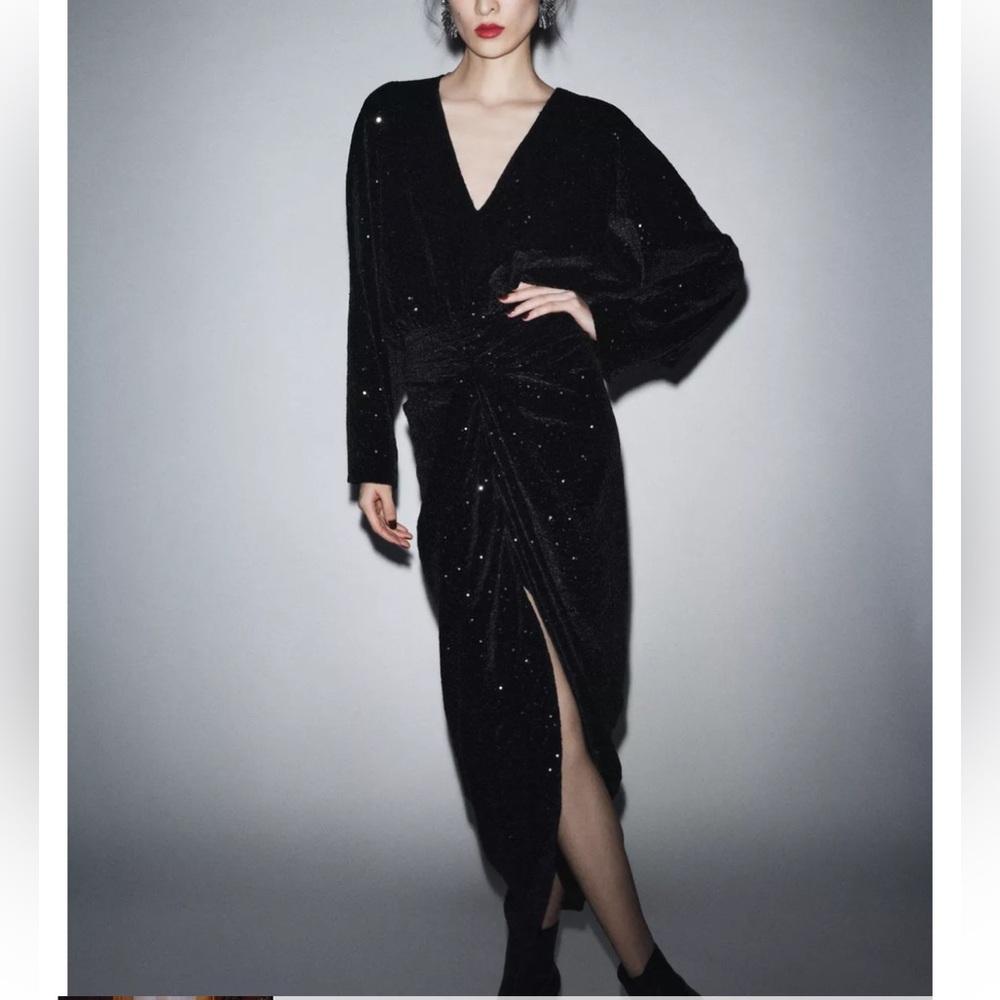 Zara Brand New Dress Size L
Elegant Black Sequin Long-Sleeve